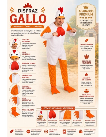 Fantasia de Galo Tamanho L | Fantasias para Adultos O Rei do Carnaval